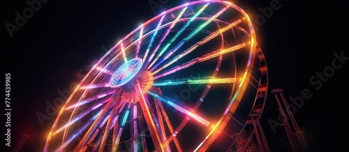 Ferris wheel. Rotating illuminated attraction in amusement park at night. photo