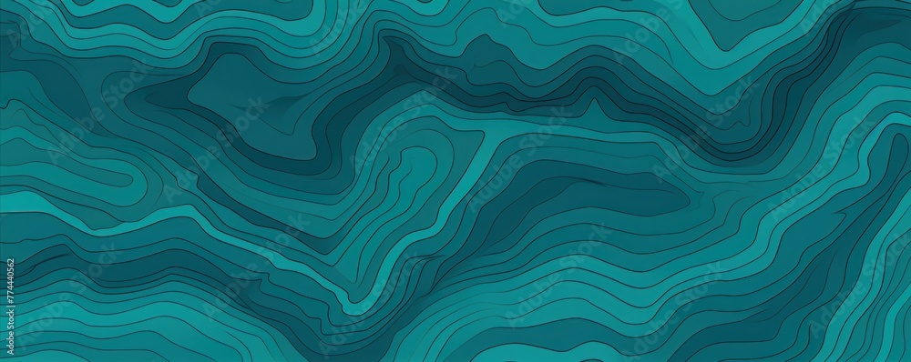 Teal topographic line contour map seamless pattern background with copy space