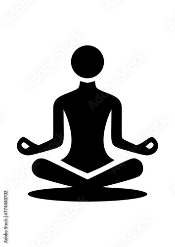 Monochrome silhouette of a person in crossed legs meditating position, vector illustration