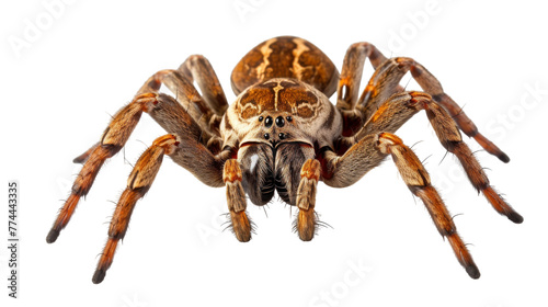 A striking close up of a spider on a white backdrop