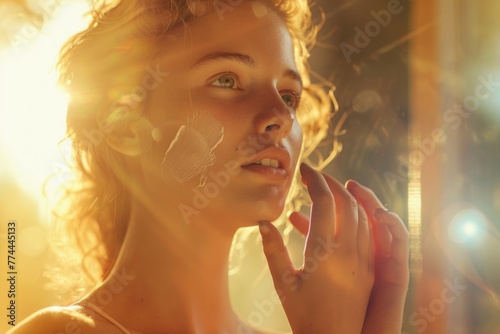 Curious young girl with sun-kissed skin exploring light through a rainy window, embodying wonder