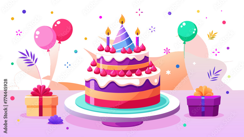 Joyful Celebration: A Beautiful Cartoon Vector of a Birthday Cake Joyful Celebration: A Beautiful Cartoon Vector of a Birthday Cake