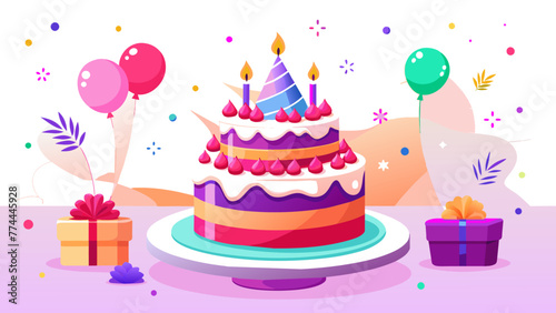 Joyful Celebration  A Beautiful Cartoon Vector of a Birthday Cake