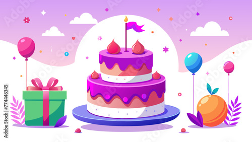 Joyful Celebration  A Beautiful Cartoon Vector of a Birthday Cake