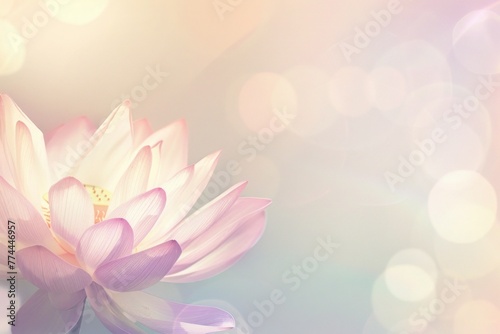 Soft pink lotus amidst glowing bokeh, ideal for wellness and spiritual themed visual content.