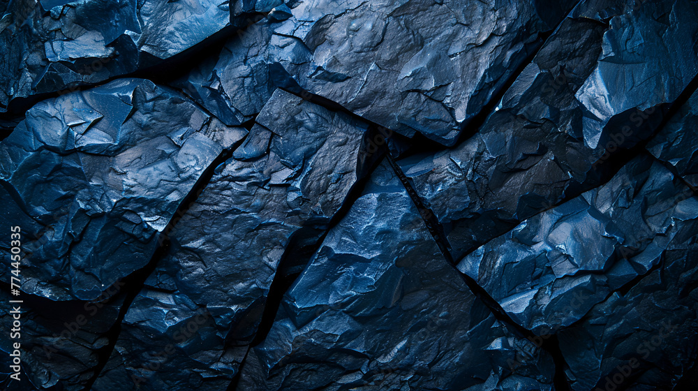 Black Stone Texture in Blue Neon Lighting: Dark Abstract 6






