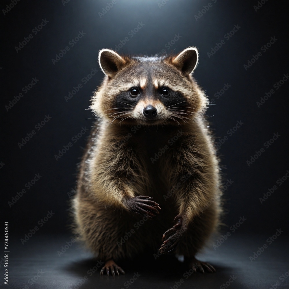 Fototapeta premium Raccoon on black isolated background