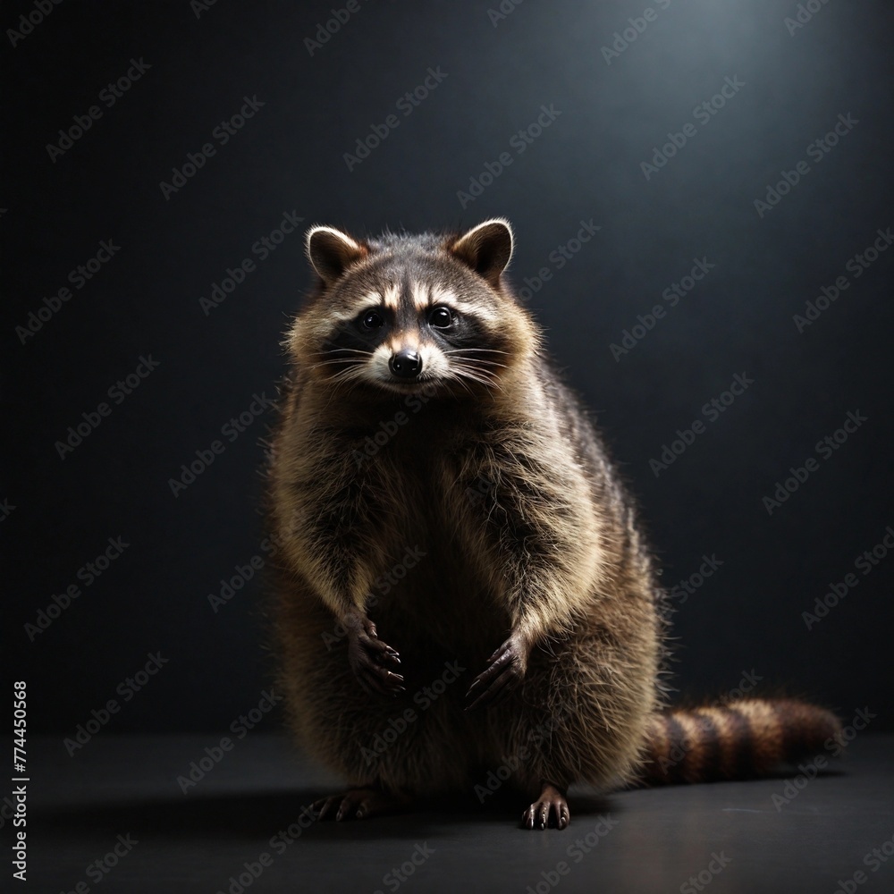 Obraz premium Raccoon on black isolated background