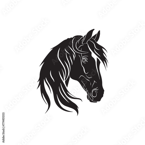 Fototapeta Naklejka Na Ścianę i Meble -  Horse head black vector silhouette white background stallion male portrait