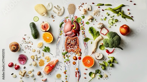 Wallpaper Mural A collage showing human organs and healthy foods on a white background. It's like a menu for a healthy body. There's space to add more information. Torontodigital.ca