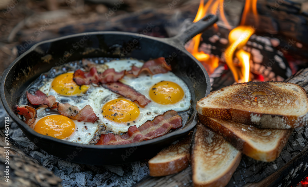 Rustic Breakfast Delight: Campfire Cooking, Outdoor Dining