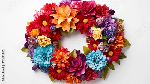 Wreath of many colorful colors on a white background.