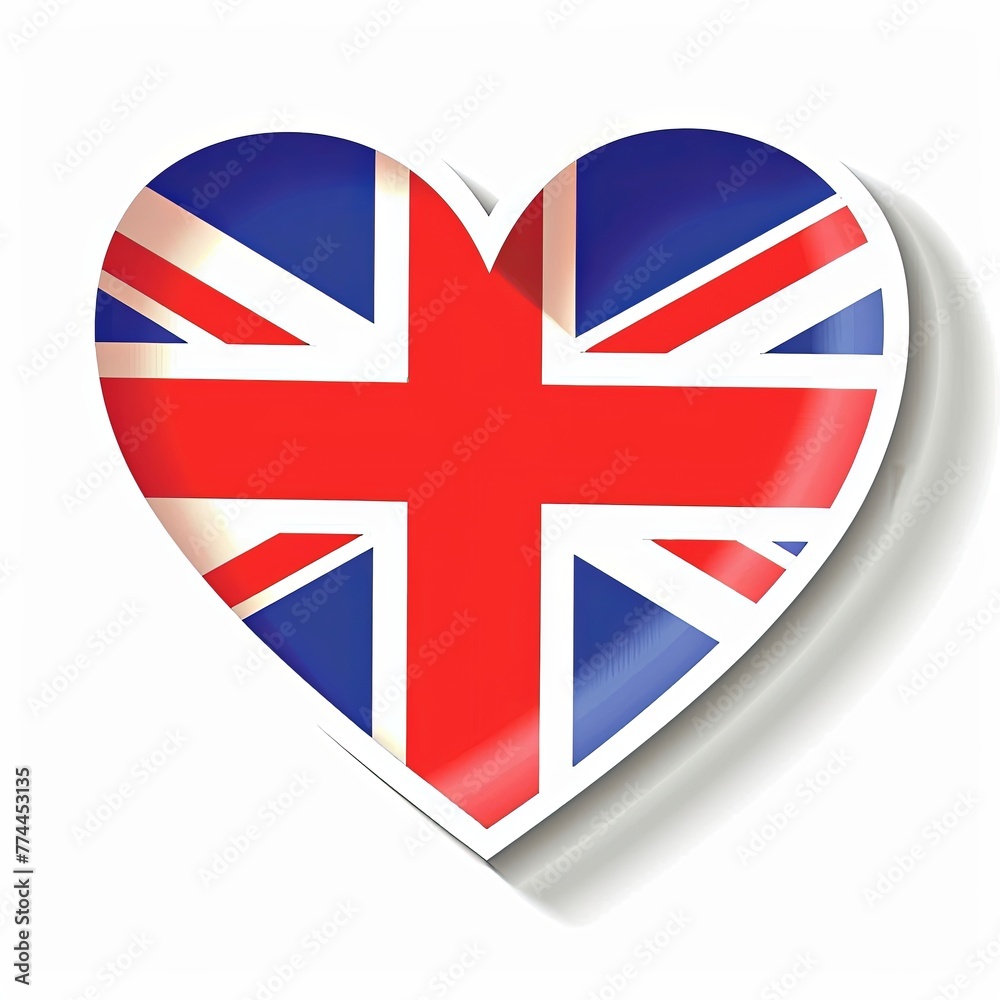 Obraz premium Sticker of England flag with heart on white background. Concept country, politics, world champion, Olympics, Europe, sport, competition, elections, president, banner, nation, symbol, travel.