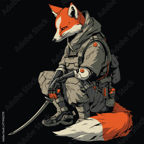 Armored fox warrior with a sword.
