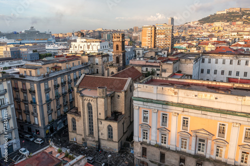 Aerial View of a Historic Church and Other Buildings in Naples Italy