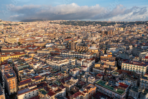 Aerial View of the Cityscape and Historic Buildings in Naples Italy