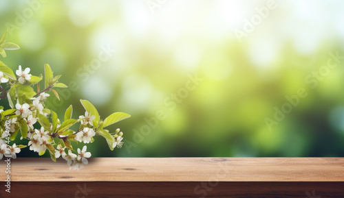 Sunny Springtime Outdoor Dining Concept on Blurred Meadow Background
