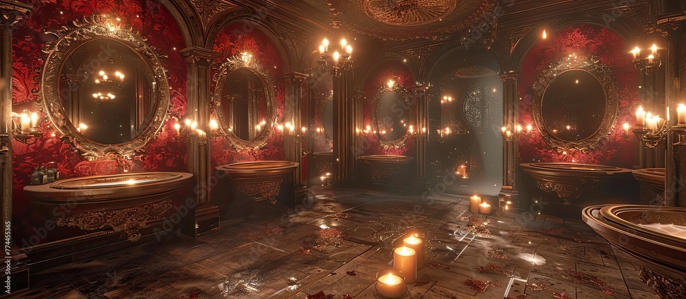 Enchanted Palace Dressing Room with Floating Candles and Magical Mirrors in a Luxurious,Ornate Decor