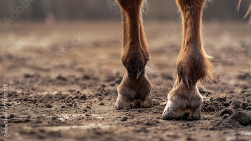 Close-up of a horse's hooves on muddy ground photo