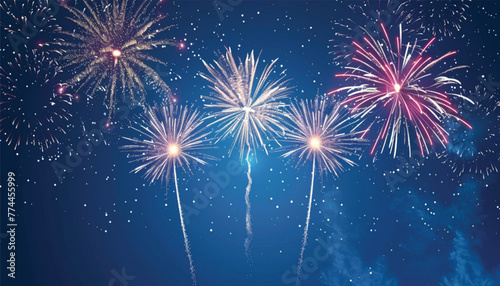 Silvester Sylvester Festival Party New Year, New Year's eve 2025 fireworks background banner panorama - Explosion, firework pyrotechnics isolated on dark black night sky