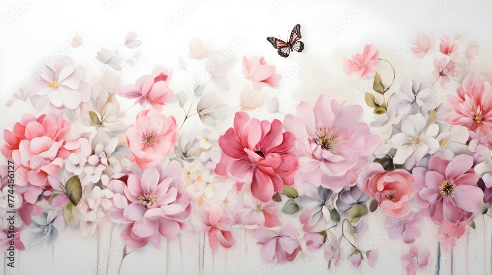 Elegant Floral Arrangement Butterfly Pastel Tones Wall Art
