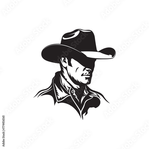 Cowboy head silhouette black vector Illustration logo icon portrait white background