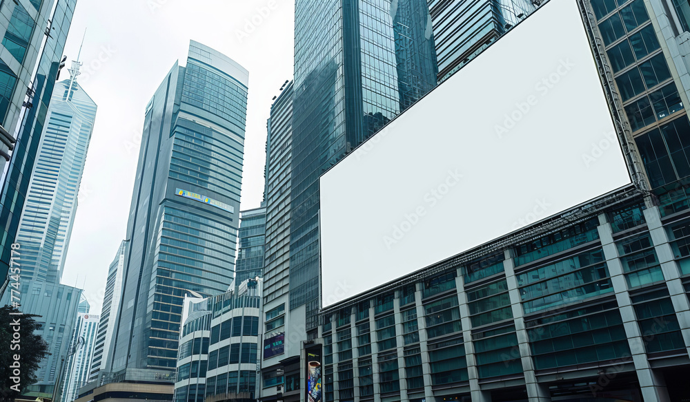 Empty Billboard Space on Urban Skyscraper Background