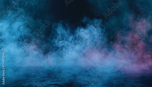 Abstract smoke misty fog on isolated black background. Texture overlays. colorful smoke float up on dark background. abstract blue smoke texture background .