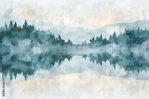A serene watercolor landscape texture, blending the tranquil beauty of Lakeland with soft, dreamy hues created with Generative AI Technology
