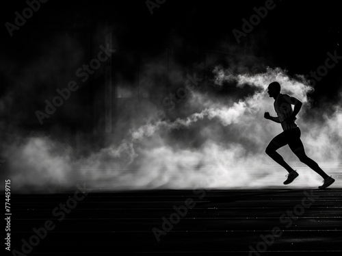 Black And White Runner In Smoke, A Silhouette of Speed and Determination