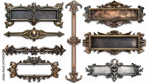 Set of vintage frames for paintings, mirrors or photo isolated on white background. suitable for game UI borders decor bundle