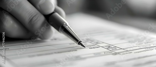 Filling out a business company form with a pen: Close-up of a hand. Concept Business Forms, Pen, Hand, Close-up, Corporate Identity