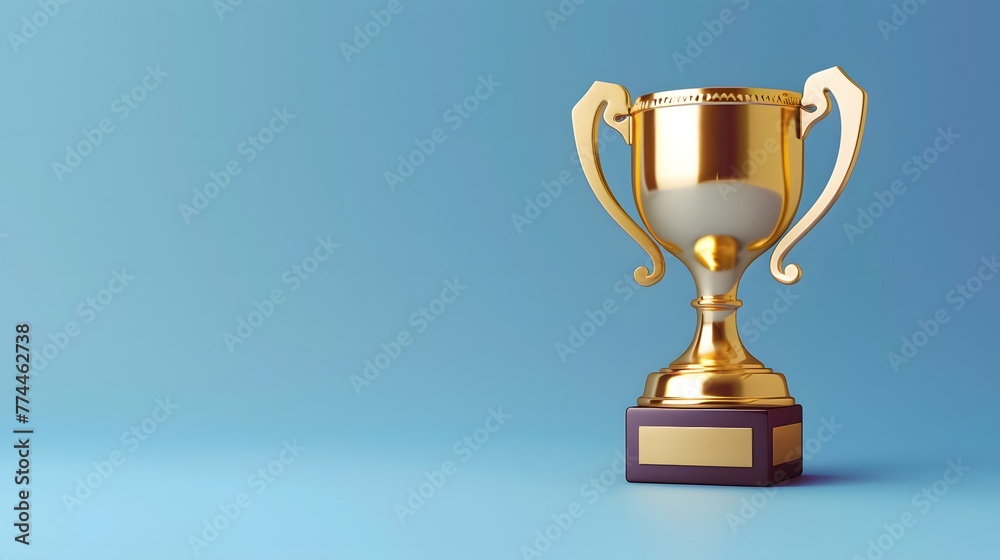 Gold Trophy Cup on Blue Background - Celebrating the Success of a Champion Gold Trophy Cup on Blue Background - Celebrating the Success of a Champion