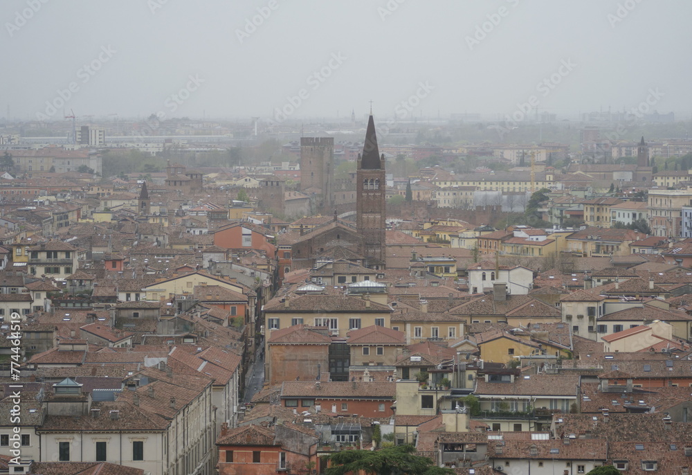 Verona aerial cityscape from San Pietro castle, Veneto, Italy