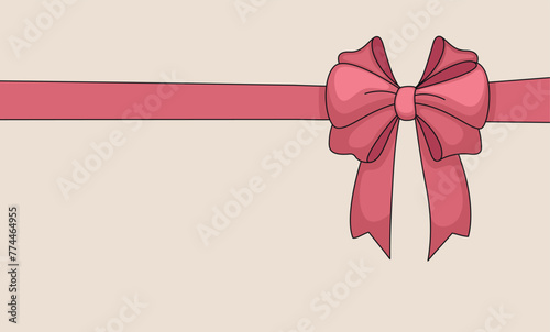 Pink simple decorative holiday ribbon bows for gifts, for decorating hair on white background. For gift wrapping for birthday, Christmas, New Year. Isolated Flat Vector EPS10