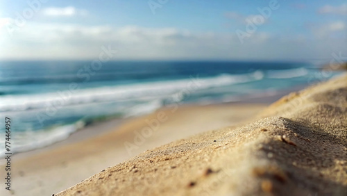 Sunny Beach  scene of a sandy shore  turquoise sea  and clear skies  capturing the beauty of a peaceful morning by the ocean