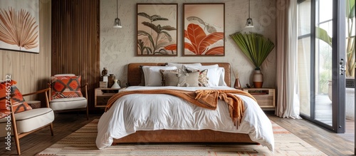Serene and Stylish Boutique Hotel Bedroom with Custom Furnishings and Artisanal Touches