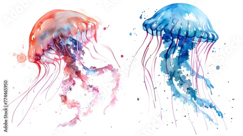 Watercolor jellyfish animal on a white background illustration