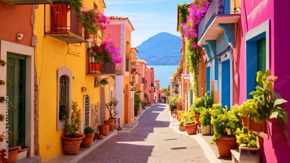 Street with colorful houses in Burano island, Venice, Italy, AI Generated Street with colorful houses in Burano island, Venice, Italy, AI Generated
