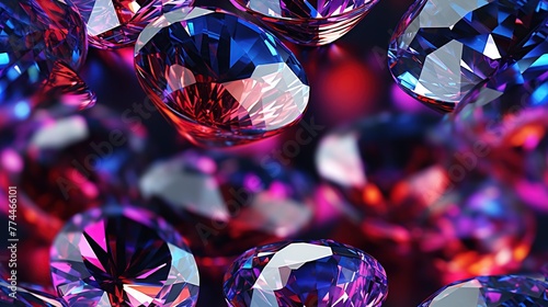 Realistic shiny gemstones  diamond crystals on an abstract background. Top and flat view. Vibrant colors.