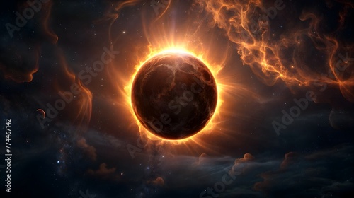 Captivating Solar Eclipse, Isolated Background with Cosmic Confinement photo