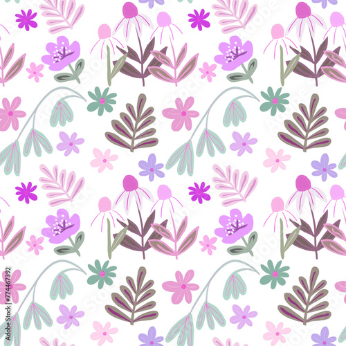 Seamless watercolor pattern with wild flowers and leaves. Wildflowers hand-drawn. Floral background for paper  fabric  textile and wallpaper.