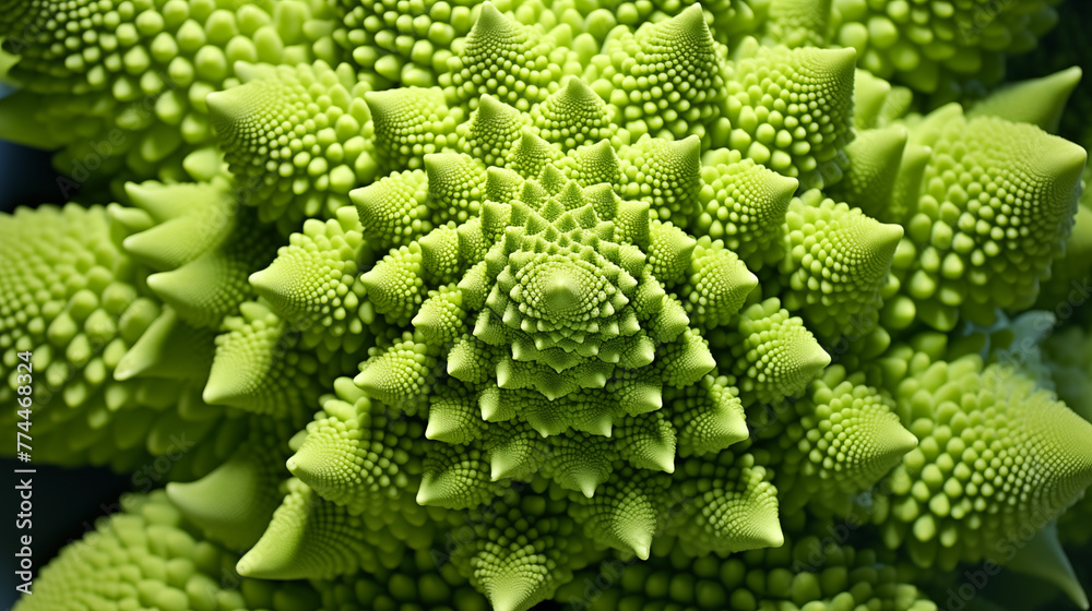 An up-close image showcasing the mesmerizing fractal patterns of romanesco broccoli. An up-close image showcasing the mesmerizing fractal patterns of romanesco broccoli.
