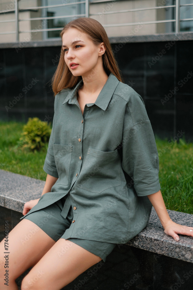 Fototapeta premium lady in summer outfit outdoors