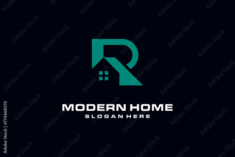 R Initial letter logo element. home letter logo template