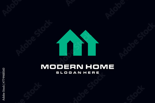 Real estate logo design template. Home and letter M logo design.