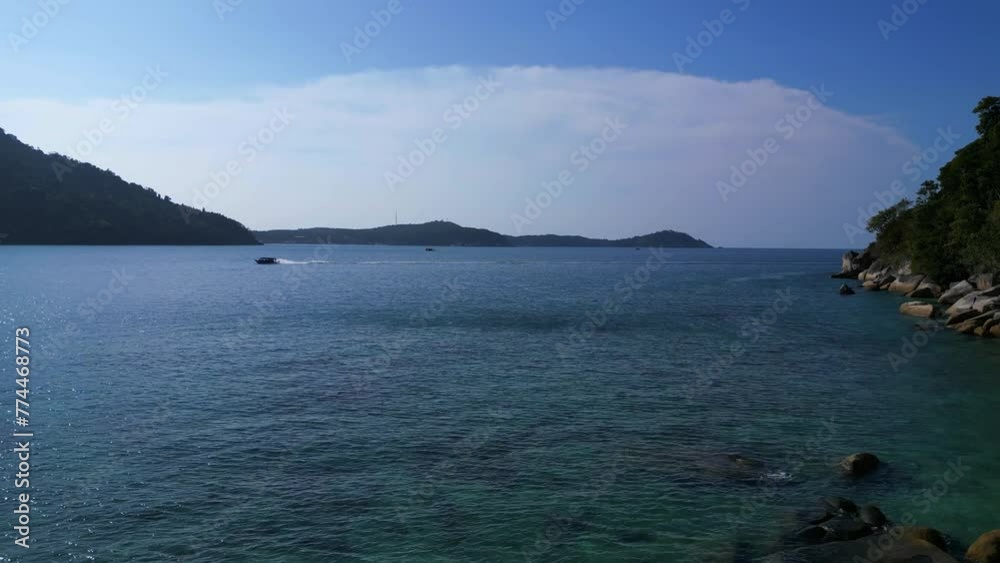 Tropical paradise secluded beach lush forest Magic aerial top view flight drone Tropical paradise secluded beach lush forest Magic aerial top view flight drone