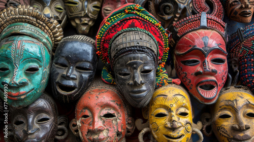 Kulturelles Mosaik: Bunte Vielfalt afrikanischer Masken anlässlich des African World Heritage Day.

 photo