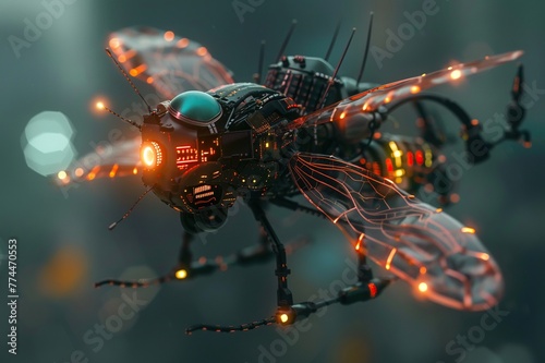 A dragonfly drones equipped with surveillance tech and microexplosives, flit through the air, the smallest soldiers in the urban warzone  photo