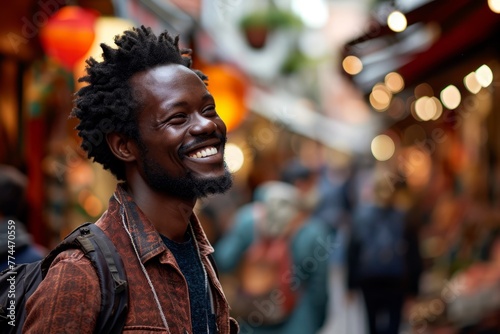 Portrait of a happy african american man smiling in the city